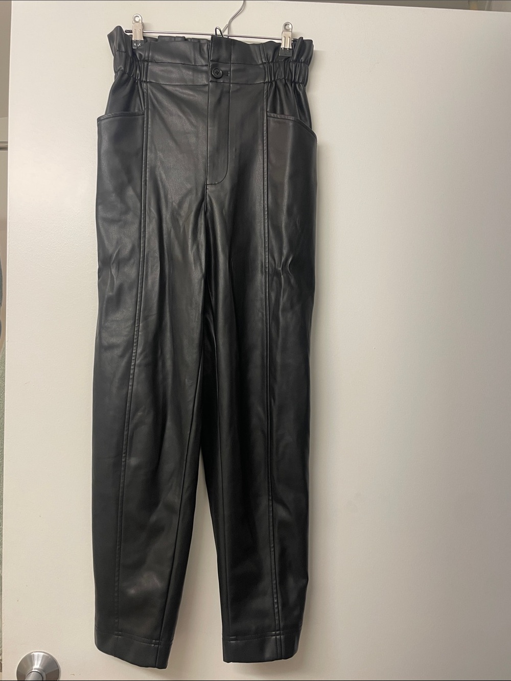 Madewell Black Faux Paper Bag Leather High-Waist Tapered Pants